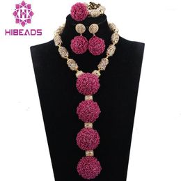 Earrings & Necklace Bridal Beaded Jewellery Set Fuchsia Bib Statement Pendant ANJ378
