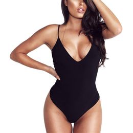 Women's Jumpsuits & Rompers Women Sexy Solid Colour Sling Bodysuit Ladies Fashion V Neck Sleeveless Skinny Bodysuits 2021 E