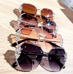 Fashion Vintage Rimless Rhinestone Sunglasses Women Men Fashion Gradient Lens Sun Glasses Shades for Female 6Colors DHL