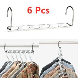 6pcs Clothes Hangers Multi-Purpose Closet Bar Wardrobe Coat Hanger Silver Clothes Organiser Space Saving Hanging Rack With Hook 210318