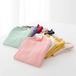 Spring Autumn 2 3 4 6 8 10 Years Children'S Candy Solid Color Long Sleeve High Neck Basic Turtleneck T-Shirt For Kids Girls 210529