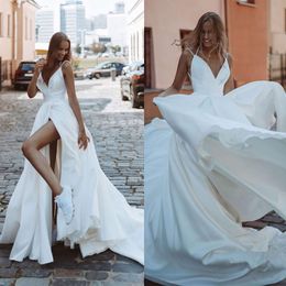 Spaghetti Strap Ivory White Ding Sexy Spring Festival Wedding Dress Train Sleeveless Custom Made Satin Bridal Dresses Vestido De Novia