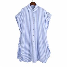 Women Summer Casual Striped Shirts Blouses Tops ZA Long Loose Linen Female Fashion Street Plus Size Top Smock Blusas Cloth 210513