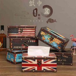 American style Home storage box with lock Retro Leather holder desktop coffee shop decorate 210818