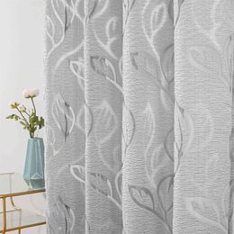 Tulle Curtains for Living Room Sheer Curtains for the Bedroom Home Decoration Curtain Drapes Window Privacy Curtain Grey Leaves 210712