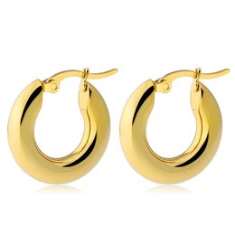 Stainless Steel 5MM Width Thickness Girl's Bling Smooth Circle Hoop Earring Simple Party Punk Rock Brincos Round Thick Loop Earrings for Women Lady Ear Ring Jewellery