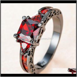 Jewelryvintage Female Red Crystal Stone Ring Charm 14Kt Black Gold Wedding Rings For Women Dainty Bride Square Zircon Engagement Drop Deliver