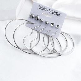 huggie earring set Canada - Hoop & Huggie Women's Earrings Korean For Women Vintage Heart Silver Color Earring Set 2021 Trend Earings Female Jewelry