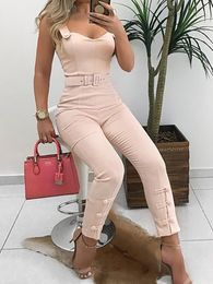 Women's Jumpsuits & Rompers Elegant Office Overalls Skinny Slim Fit V-Neck Sleeveless Casual Romper Thin Strap Button Design