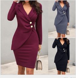 Casual Dresses 2022 Europe And America High Quality Fashion Temperament Spring Autumn Slim Button Breasted Professional Dress Women