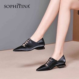 SOPHITINA Women's Shoes Fashion Leisure Elegant Cow Leather Handmade Ladies Pumps T-Strap Pointed Toe Mature Pumps Women SO535 210513