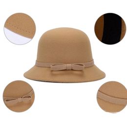 Brand New Fashion Ladies Women Cloche Hat Felt Bucket Bowler Dome Bow Cap Vintage