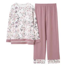 Autumn Cotton Women Pyjamas Long Sleeve Women's Pyjama Set Print Plus Size 5XL Pijama Tops+ Pants Two Piece Pyjamas 210830