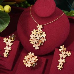 GODKI Luxury Flower Cluster Cubic Zircon Nigerian Necklace Earring For Women Wedding Indian Dubai Bridal Jewellery Set