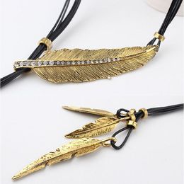 Pendant Necklaces Bohemian Style Rope Chain Leaf Feather Pattern For Women Fine Jewellery Collares Statement Necklace MAEA99