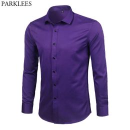 Purple Men's Bamboo Fiber Dress Shirt Brand Slim Fit Long Sleeve Chemise Homme Non Iron Easy Care Formal Shirt For Men 210628