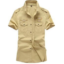 Summer Pure Cotton Men Shirt Oversize Male Short Sleeve Leisure Blouse Military Embroidery Clothing 6XL HF015