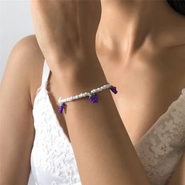 Bohemian Seed Charm Bead Strand Bracelets for Women Fashion Statement Purple Grapes Tassel Bangles Boho Jewellery Gifts