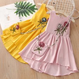 2020 Summer 3-8 10 to 12 Years Teenager Cotton Novelty Floral Sleeveless Tank Lace Baby Sundress Dresses For Kids Girl With Bag Q0716