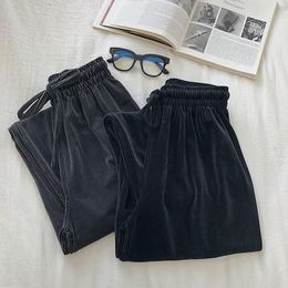 Women's Pants & Capris Velvet Trousers Wide Leg Women 2021 Autumn Winter Korean Girls All-match Elastic High Waist Casual Straight