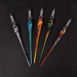 USA Colourful Glass Smoking Portable Pen Shape Tip Straw Nails Bong Handpipe Philtre Holder Innovative Oil Rigs Wig Wag Hookah Waterpipe Dabber Spoon Accessories DHL