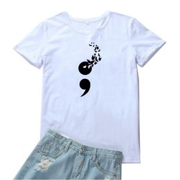 Women's T-Shirt Semicolon Butterfly Print Women T Shirt Cotton Casual O-neck Tshirt Soft Gothic Aesthetic Camiseta Mujer