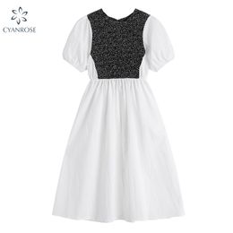 Summer Elegant Women's Dress Sexy Black Lace Patchwork O Neck Puff Sleeve Party Female Vestidos 210515