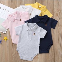 Born Baby Romper 0-12 ay yaz katı 3 renkler polo bebek erkek kız giysileri tulum doğumlu bebies roupas 211101