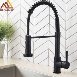 Quyanre Matte Black Kitchen Sink Faucet Pull Down Kitchen Faucet Single Handle Mixer Tap 360 Rotation Torneira Cozinha Mixer Tap 211108