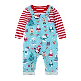 Christmas Infant Baby Boys Girls Long Sleeve Top + Braces Pants Clothing Sets Autumn Winter Kids Clothes Suits 210521