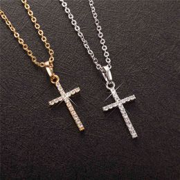 Cross Pendant Necklace Fashion Pendants Gold Silver Colour Crystal Jesus Chain Jewellery Men Women Wholesale Necklaces Neck Lace G1206