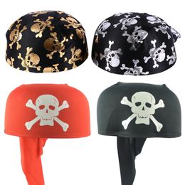 Halloween Hats Adult Children Dance Performance Cosplay Pirate Hat Round Polyester Skull Printed Hat