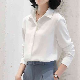 Autumn Fashion Button Up Shirt Vintage Blouse Women White Casual Office Lady Long Sleeves Female Loose Street Shirts Clothes Top H1230