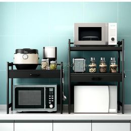 Hooks & Rails Kitchen Microwave Oven Rack With Drawer Rice Cooker Household Countertop Desktop Double-layer Storage