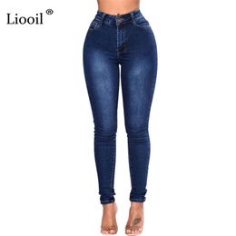 Liooil Plus Size Skinny Jeans For Women Clothes Streetwear Black White Blue High Waist Trouser Sexy Rave Denim Pencil Pants 210322