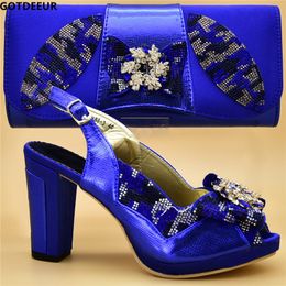 Latest Design African Women Wedding Shoe And Bag Decorated With Rhinestone Matching Italian Set High Heels Pumps Dress Shoes