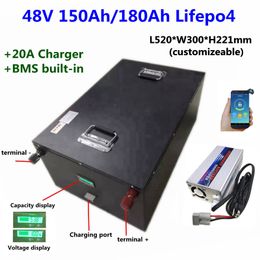Upgrated LiFepo4 48V 150Ah 180ah not 100ah 200ah lithium battery BMS 16S for motorhome tolling motor solar energy+10A charger