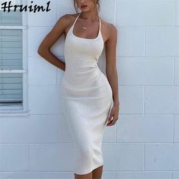 Sexy Dress for Women Summer Halter Spaghetti Strap Sleeveless Female Maxi Bodycon Backless Party Club Bandage es 210513