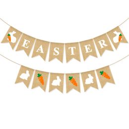 Easter Decorations Rabbit Burlap Banner Flags Bunny Carrot Hanging Bunting Garland Spring Party Favours Fireplace Decor XBJK2201