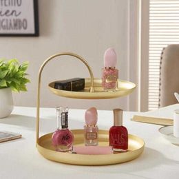 Nordic wind double Jewellery shelf porch key lipstick cosmetics storage dresser desktop golden tray 210705