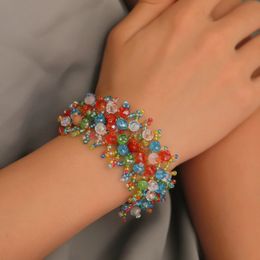 natural stone bracelet fashion colorful stone beaded bracelet elastic hollow bohemian crystal bracelet