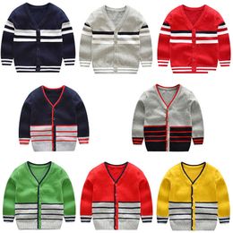 New Autumn Children's Sweater Boys Fashion V-neck Sweater Knitted Long-sleeved Cotton Cardigan Children's Sweater Jacket Y1024