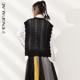Autumn Jumper Knitted Vest Loose Fashion Pullover Women's Lace Up Waist Hollow Side Strap Waistcoat ZA5370 210427