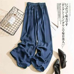 Cupro wide-leg pants women's thin summer casual trousers Korean version of high-waist ice silk acetate straight mopping 210925