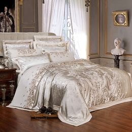 Luxury Baroque European Dark Golden Silk Cotton Blend Bedding Linens Jacquard Queen King Duvet Cover Sheet Pillowcases 210319