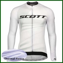 Pro Team SCOTT Cycling Jersey Mens Winter Thermal Fleece Long Sleeve Mountain Bike Shirt Road Bicycle Tops Warmer Racing Clothing Outdoor Sportswear Y21050653