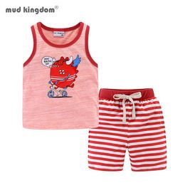 Mudkingdom Boys Outfits Cartoon Sleeveless Casual Tops Striped Summer Shorts Set for 210615