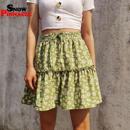 women skirts floral printed A-line Sweet mini Mini Ruffles pleated girls beach holidays casual 210524