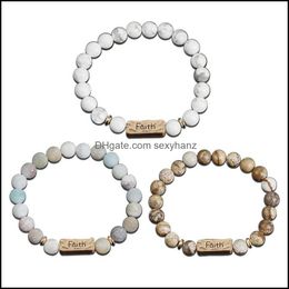 Strands Bracelets G.Ycx Natural Volcanic Chakra Lava Stone Hope Faith Bracelet Mom Dad Stamped Word White Howlite Meditation Yoga Jewelry Be