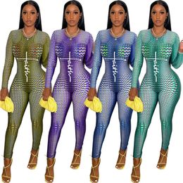 Wholesale Women Long Sleeve Rompers Zipper Letter Print Jumpsuits Onesies Fashion Casual Sport Skinny Playsuit K8698